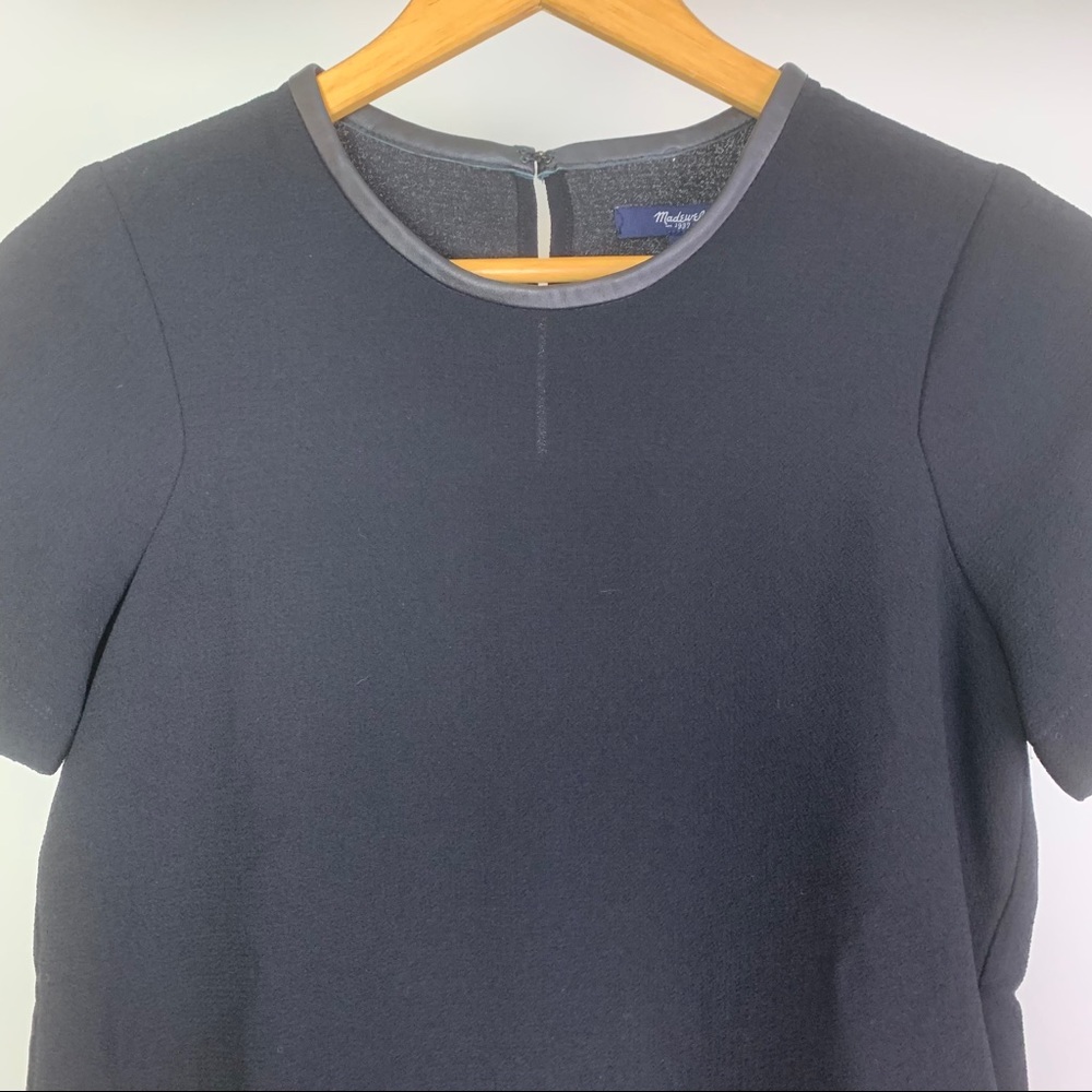 Madewell Leather Trim Tailored Tee Black Blouse - Picture 3 of 16
